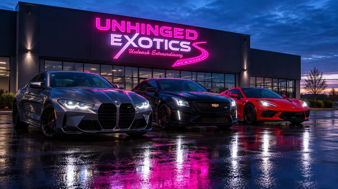 Exotic rental cars lined up side by side